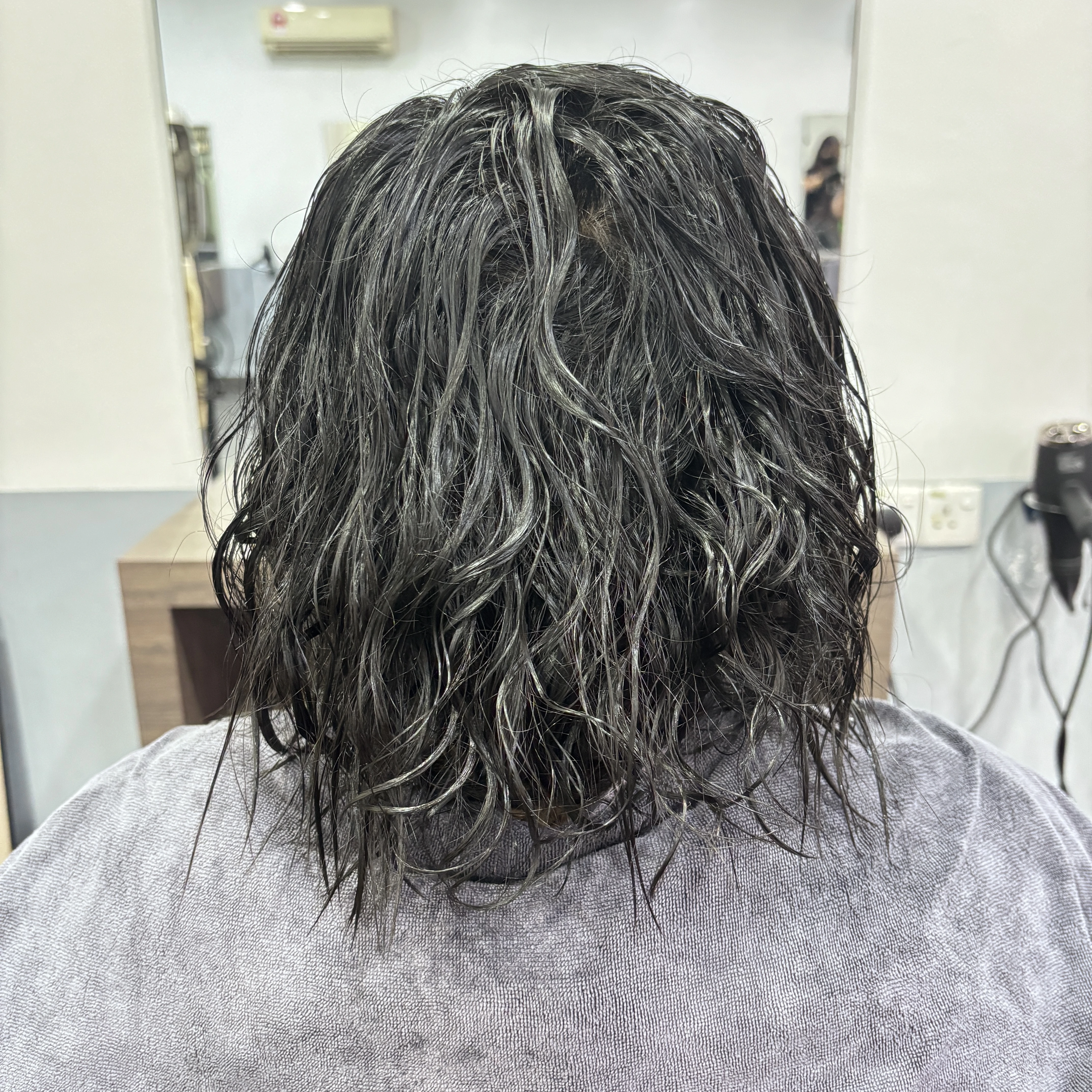 Before Treatment: Short Black Hair (Back View)