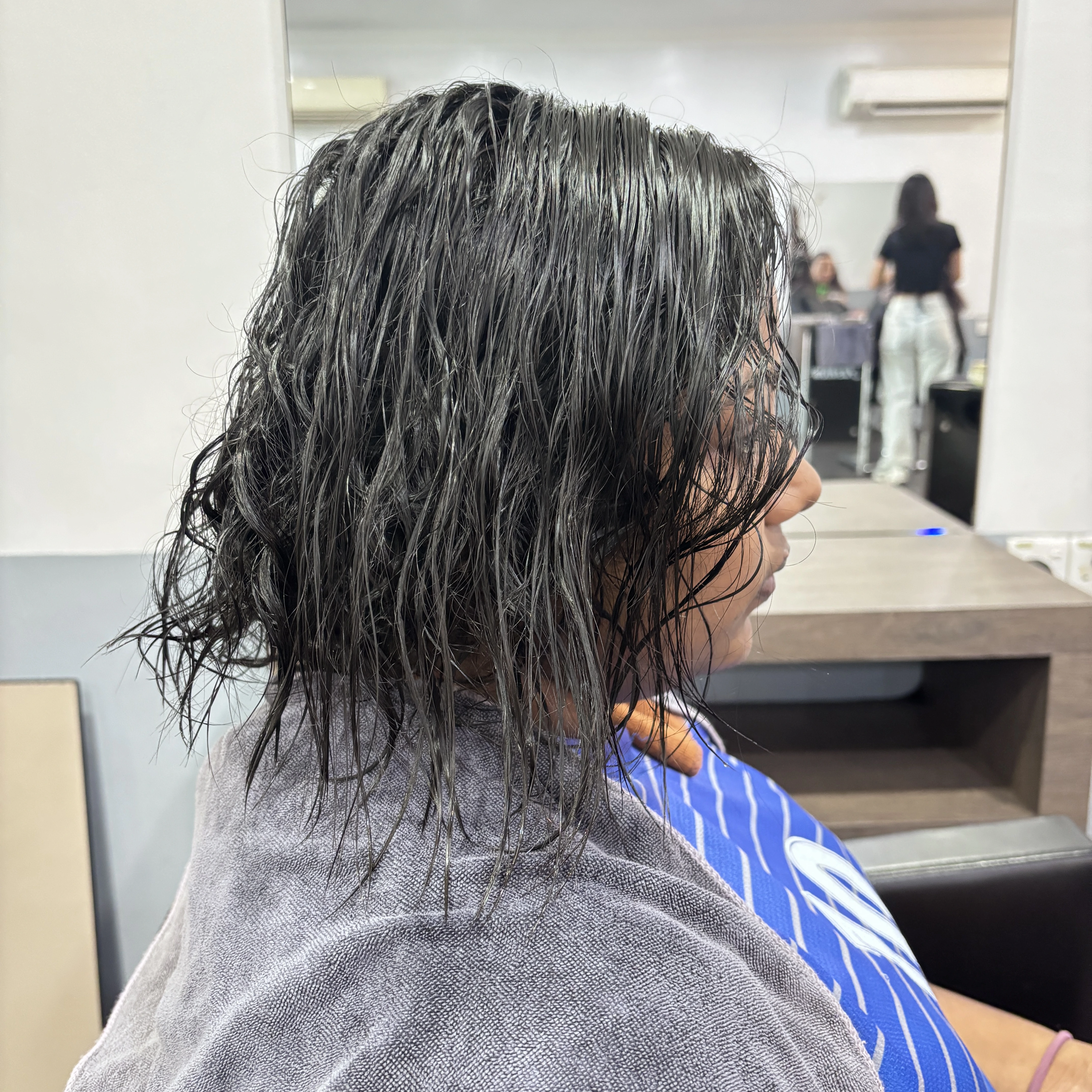 Before Treatment: Short Black Hair (Side View)